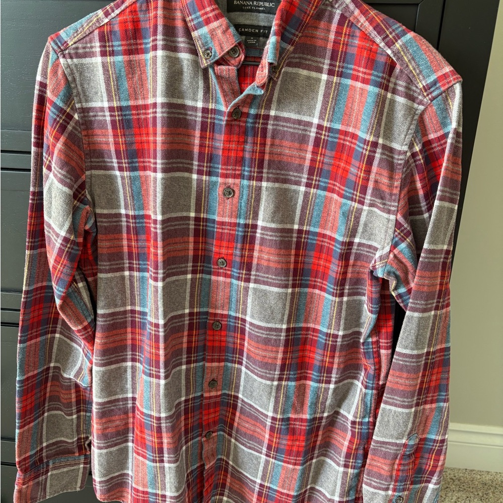 Lands' End Men's Red Plaid Flannel Shirt